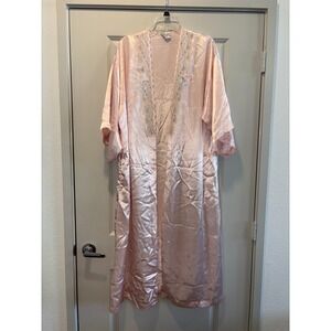 Val Mode Lingerie Maxi Dressing Gown Womens M Pink Scalloped Lace Kimono Sleeve